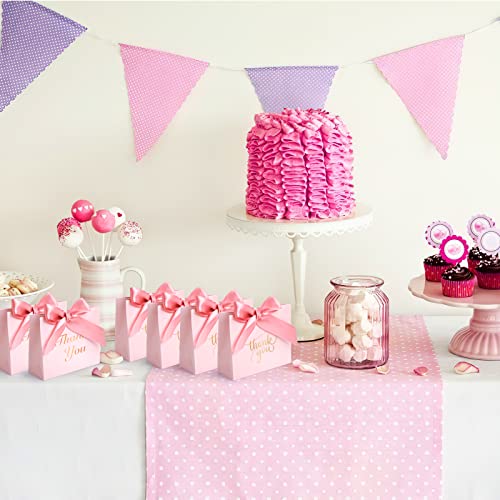 VGOODALL 24PCS Small Thank You Gift Bags, Mini Party Favor Bags Pink Candy Bags Treat Boxes Paper Gift Bags with Bow Ribbon for Wedding Valentine\'s Day Bridal Baby Shower Birthday Party
