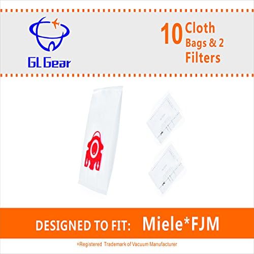 GL Gear 10 Pack Type FJM Vacuum 3D Efficiency Dustbags for Miele Vacuum Cleaners (2pcs moter Filters Include)