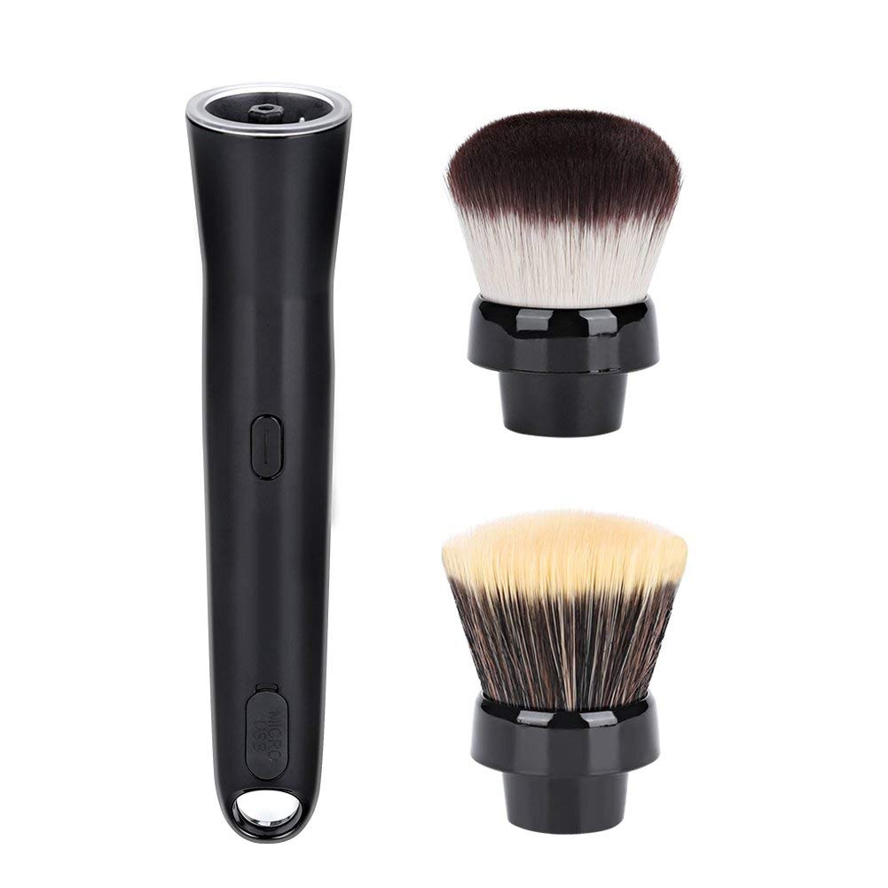 Pongnas Electric Makeup Brush, Automatic Rotating Foundation & Blusher Brush, Rechargeable USB, Black, Synthetic Bristles, Oval Brush, For Foundation & Blush