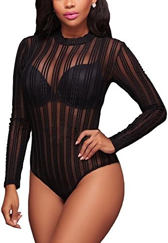 Lurdarin Womens Sexy Long Sleeve Lingerie Jumpsuit See Through Teddy Bodysuit