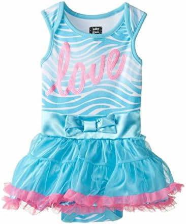 Baby GlamInfant Girls Blue Love Satin Dress Tutu Bodysuit Creeper 3-6m