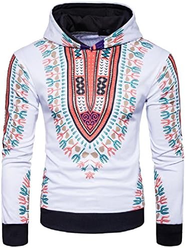 FreelyMen Freely Men Dashiki Hoodie Plus Size Printing Casual Sweatshirt Pullover Orange XL