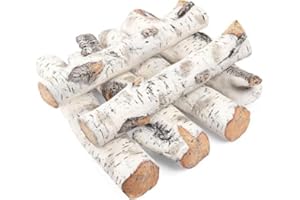 UNIFLASY Gas Fireplace Logs, Birch Logs 6pcs Fireplace Decor Fake Fireplace Logs for Gas Fireplace Insert, Ceramic White Birch Faux Fireplace Fire Logs for Vented, Indoor Outdoor Fireplace Firebowl