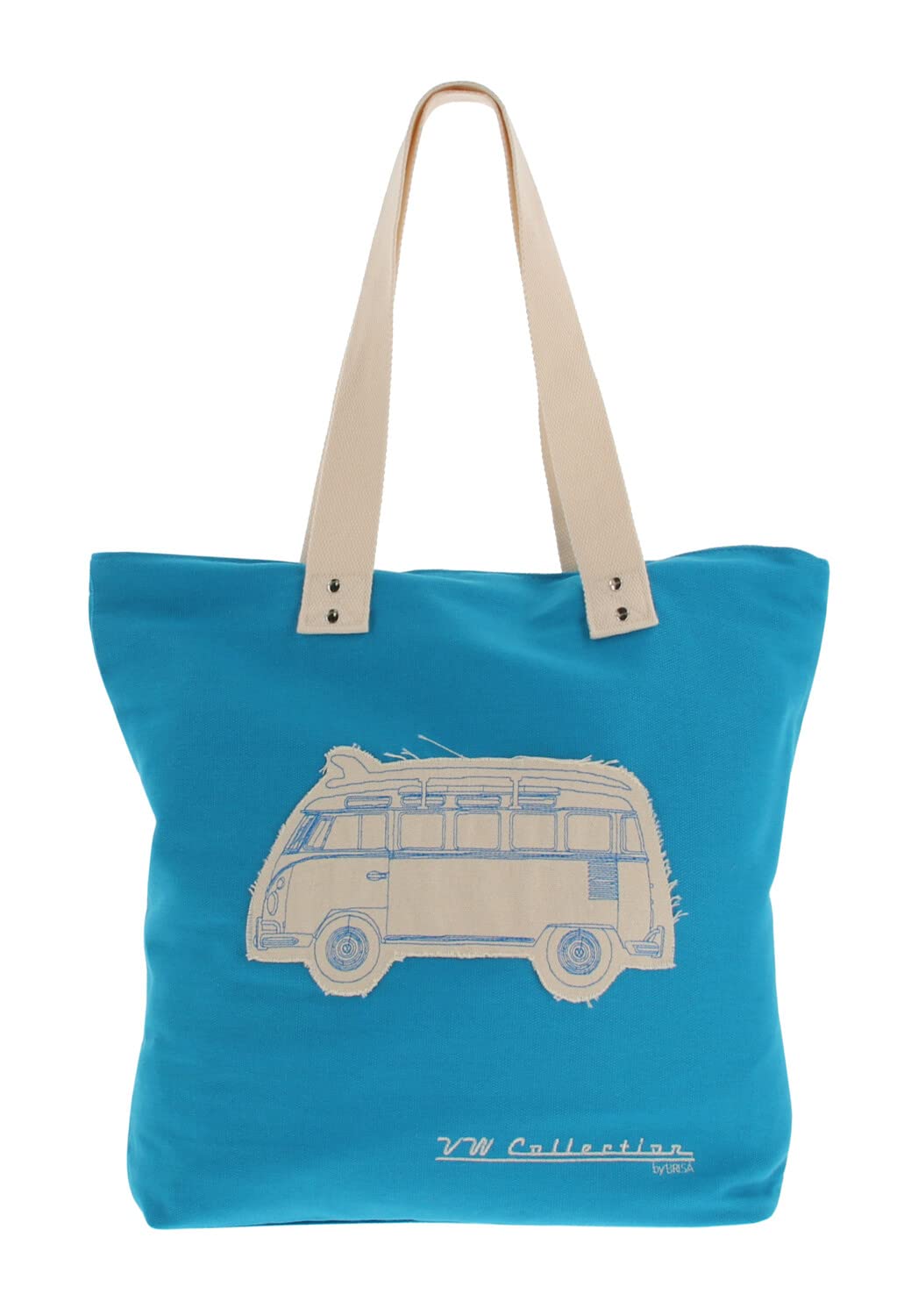 BRISA VW Collection - Volkswagen Reusable Canvas Shopping Beach Bag with T1 Bus Campervan Motif (Silhouette/Light Blue)
