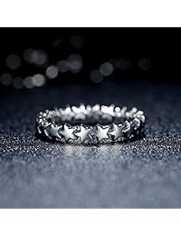 BAMOER - Anillo de plata de ley 925 con diseño de estrellas, tamaño 6   9, para mujeres y niñas, anillos de compromiso, regalos