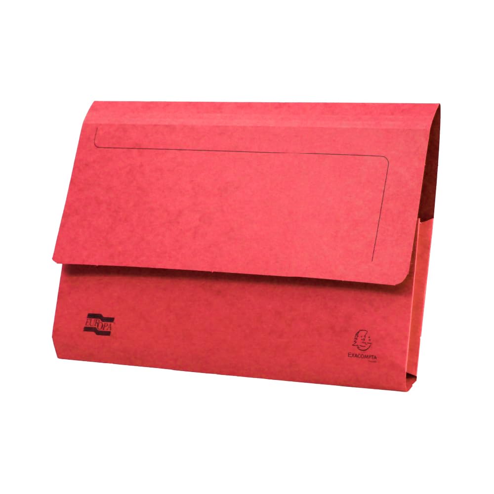 Exacompta - Ref 5258Z - Europa - Pocket Wallet, 356 x 242mm, Half Flap Front for Security, 300 Micron Premium Pressboard, Holds A4 & Foolscap Documents - Red, Pack of 10