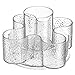 mDesign Decorative Cosmetic Organizer Spinner for Bathroom Vanity Countertop - Holds Makeup, Blenders, Lip Gloss, Mascara Hair, Brushes, Beauty Accessories - Textured Plastic - Clear
