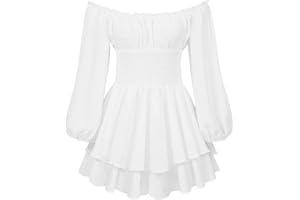 Women Puff Sleeve Romper Off Shoulder Ruffle Dress with Shorts Long Sleeve Flowy Layered Pirate Jumpsuit Playsuits