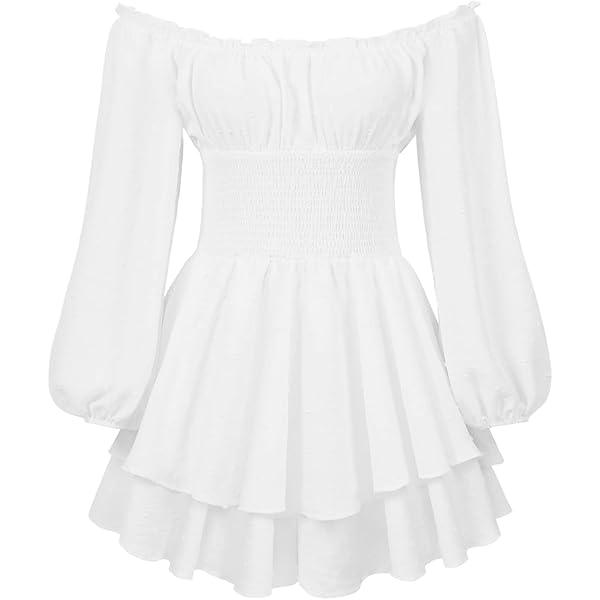 Aopwsrlyi Women's Off Shoulder Ruffle Mini Dress Puff Long