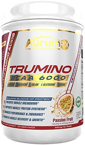 AurumRX TRUMINO Branched Chain Amino Acids for Endurance with Intra Workout Formula Taurine and Glutamine Nutrition BCAA Amino Acids Powder Passion Fruit 6000mg 3:1:1 (30 Servings) 390g (13.76oz)