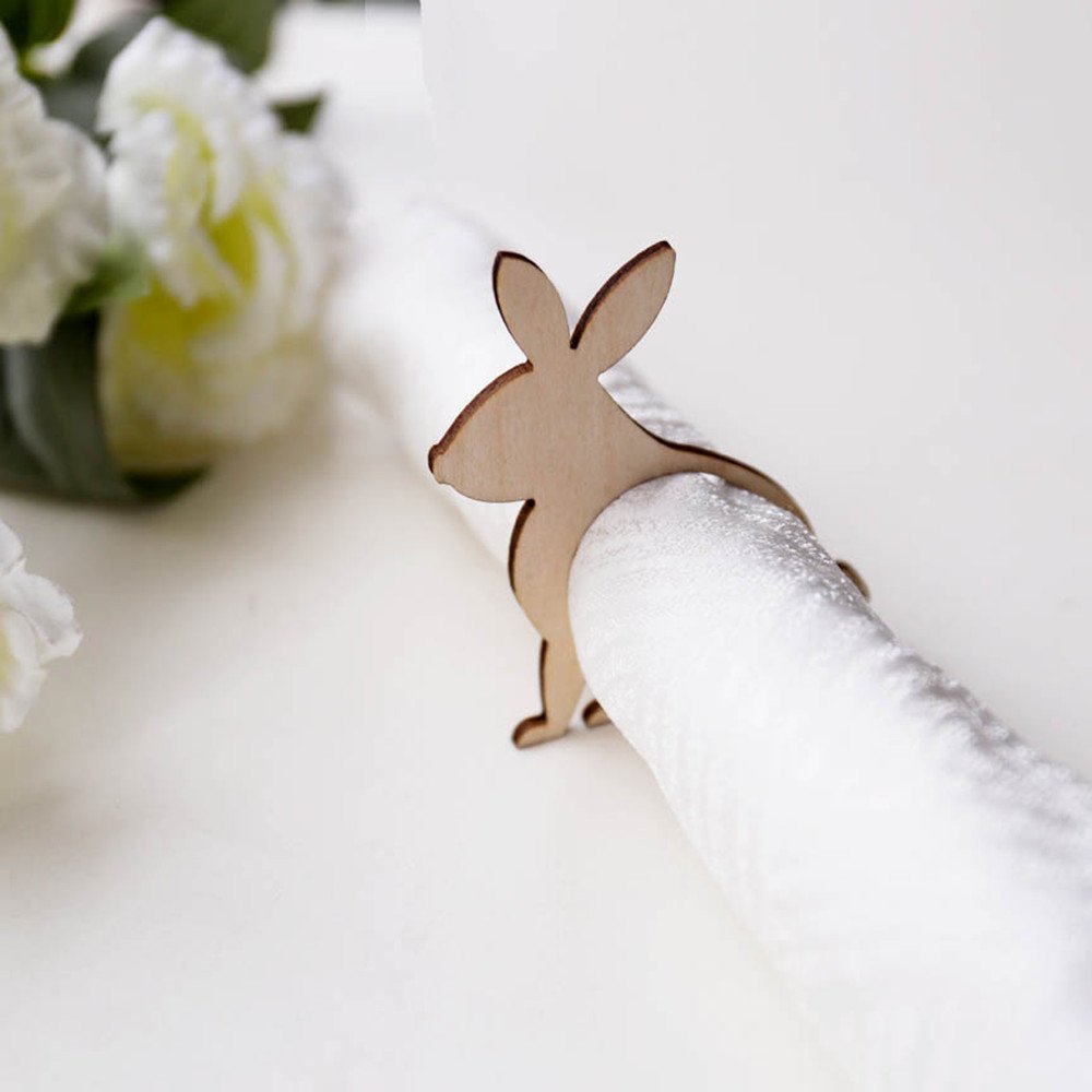15PCS Wood Easter Rabbit Napkin Rings,Easter Bunny Party Decor,Laser Cut Place Setting,Rabbit Napkin Ring, Easter Table Decor