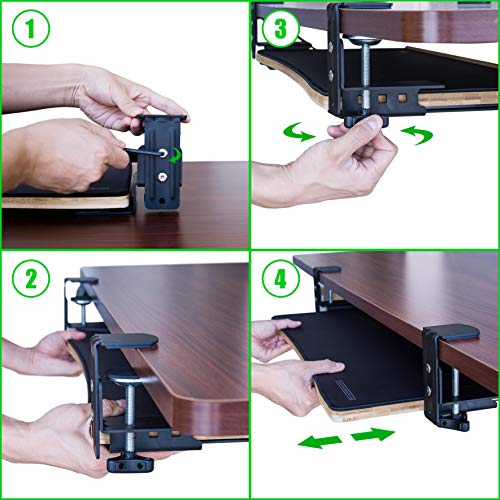 Easy Clamp On Large Keyboard Tray Under Desk Bamboo Wood Keyboard