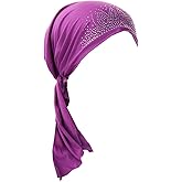 Cancer Head Scarf for Women Chemo Pre Tied Rhinestone Bandana Headwrap Caps Skull Beanies Turban Hair Cover