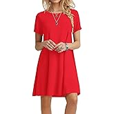 POPYOUNG 2026 Women's Summer Casual T-Shirt Dresses Crew Neck Beach Cover Up Sun Dress