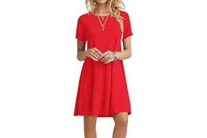 POPYOUNG 2024 Women's Summer Short Sleeve Casual T-Shirt Dresses Crew Neck Beach Cover up