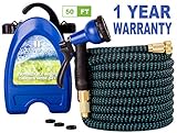 Expandable Garden Hose - Water Hose - Pocket Hose for Watering - Flexible Expandable Hose 50 ft - Set with Flex Expanding Garden Hose - Lightweight Hose Reel - Brass Fittings - 8 Function Spray Nozzle