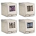 mDesign Fabric Home Storage Box Bin - Clear Window, Hinged Lid - Holder for Men's and Women's Dress Shoes, Boots, Pumps, Sandals, Flats - Modern Closet Organizer Solution - Medium, 4 Pack - Linen/Tan