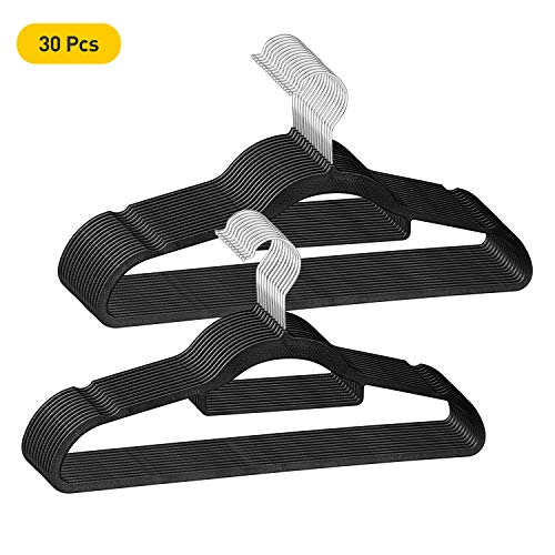 IEOKE Plastic Hangers for Clothes - 30 Pack Lightweight Space Saving Black Clothes Hangers, Heavy Duty Hangers with Notches on Shoulders for Skirts Suits Coats Scarves and Camisole