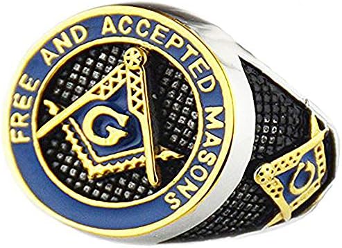 VPKJewelry Mens Free and Accepted Masons Blue Gold Polished Masonic Freemason Stainless Steel Ring Band sz 7.5-14.5 The best gifts