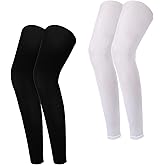 2 PCS Full Leg Compression Sleeve, Leg Sleeves Compression Long Knee Sleeve, Compression Leg Sleeves Basketball, Leg Compression Sleeves for Men Women Running, Cycling, Football(White Black)