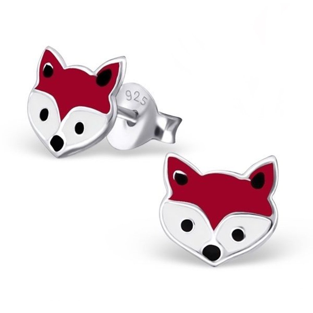 Fox Stud Earrings 925 Real Silver with Enamel Children Girls Jewellery Earrings