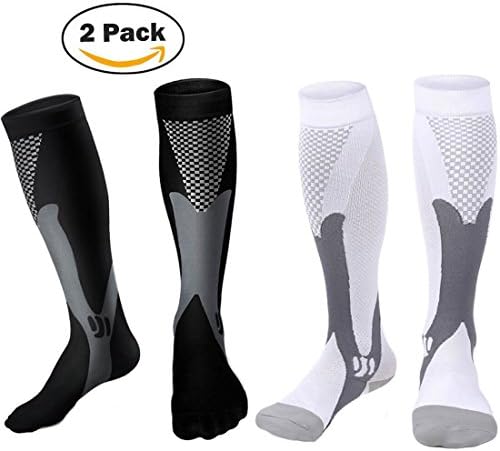 2 Pair Graduated Compression Socks 20-30 mmhg - for Nurses Cycling Runners Fitness Weight Lifting Maternity Teachers for Men and Women Unisex XXL(US 10.5-18) 2 Pair( Black+White) by Axageid