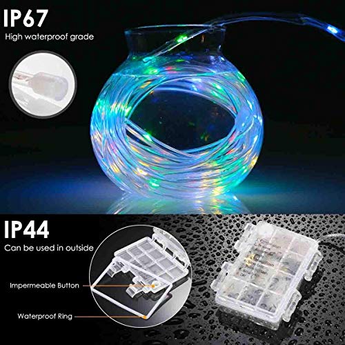 GreenClick LED Twinkle Rope Light Battery Operated 120 LEDs Color Changing Rope Lights with Romote Timer Waterproof 45Ft 8 Mode String Lights for Patio, Yard, Parties, Wedding