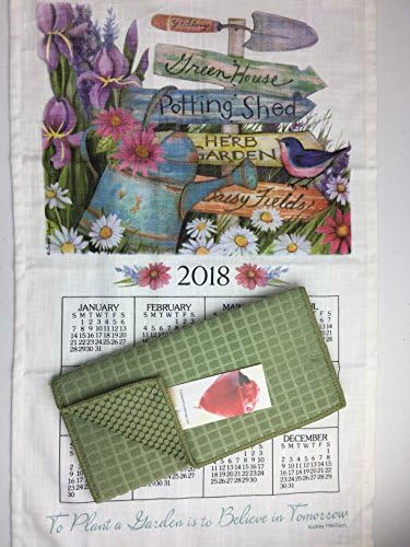 2018 Garden Signs Calendar Towel & Drying Mat Bundle Summer Garden Kitchen Linen Calendar Towel and Green Dish Drying Mat 3 Piece Bundle