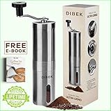 DIBEK UPGRADED VERSION Manual Coffee Grinder, Conical Burr Mill, Brushed Stainless Steel - Lifetime Warranty