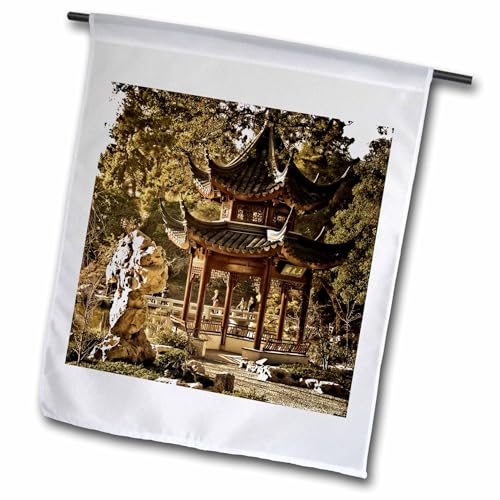 3dRose fl_12676_1 Chinese Pagoda Garden Flag, 12 by 18-Inch