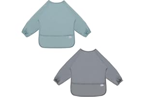 ALVABABY Baby Bib Waterproof Feeding Bibs with Crumb Catcher Pocket Snap Adjustable Toddler Boys Girls