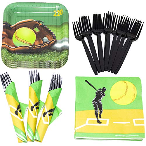 Softball Value Party Supplies Pack (58+ Pieces for 16 Guests), Value Party Kit, Softball Party Plates, Softball Birthday, Napkins, Forks, Tableware
