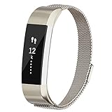 POY Metal Replacement Bands Compatible for Fitbit Alta, Milanese Loop Stainless Steel Bracelet Smart Watch Strap with Unique Magnet Lock, Small Champagne Gold