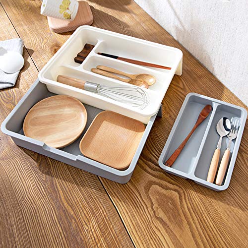 Flatware Utensil Drawer Organizer,Expandable Cutlery Drawer Trays for Silverware, Serving Utensils, Multi-Purpose Storage for Kitchen, Office, Bathroom Supplies (Grey)