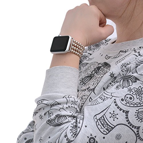 Watch Band for Apple Watch, Glass Pearl Watch Accessories Work with Apple Watch, 38mm 40mm 42mm 44mm Watch Strap for Apple Watch, Lugs Adapter, Watch Band Women for iWatch, No-clasp, Stretch Fit
