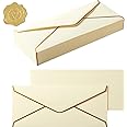 50 Pack #10 Business Envelopes with Gold Border, Self Seal Standard Envelopes with Gold Stickers for Office, Checks, Letter Mailing, Invoices, 4 1/8 x 9 1/2 Inches (Cream Color)