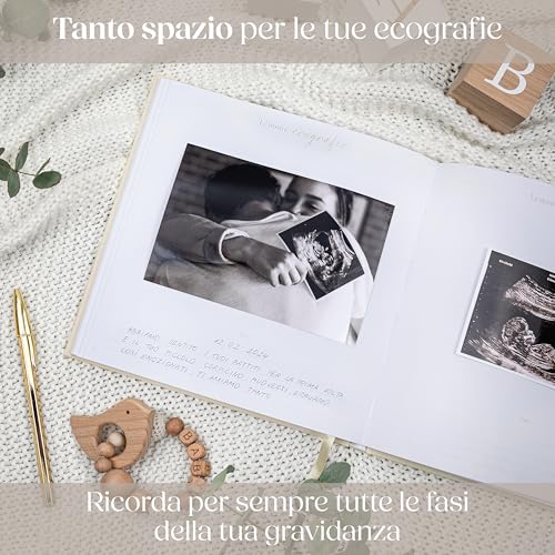 Wellode Pregnancy Diary in Italian with 105 Pages and Stickers – 9 Months of Memories to Keep Forever – Pregnancy Book to Fill in – Precious Gift for Future Mothers (Cream)