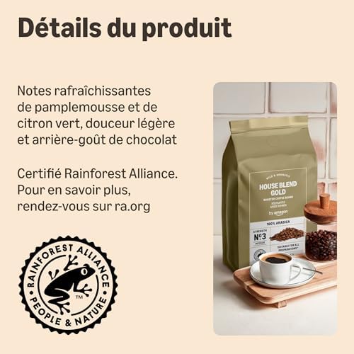 House Blend Gold, café torréfié en grains 100% arabica, intensité 3 - moyenne, 1 kg