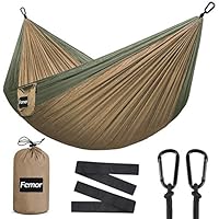 femor Camping Hammock, Lightweight Nylon Parachute Hammok with Tree Ropes and Carabiners, Double Hammock Swing - Support 441lbs for Yard Backpacking Hiking