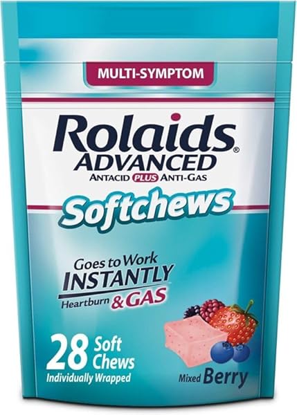 ROLAIDS ADVANCED ANTACID PLUS ANTI-GAS SOFTCHEWS, 28 COUNT, MIXED BERRY, HEARTBURN AND GAS RELIEF