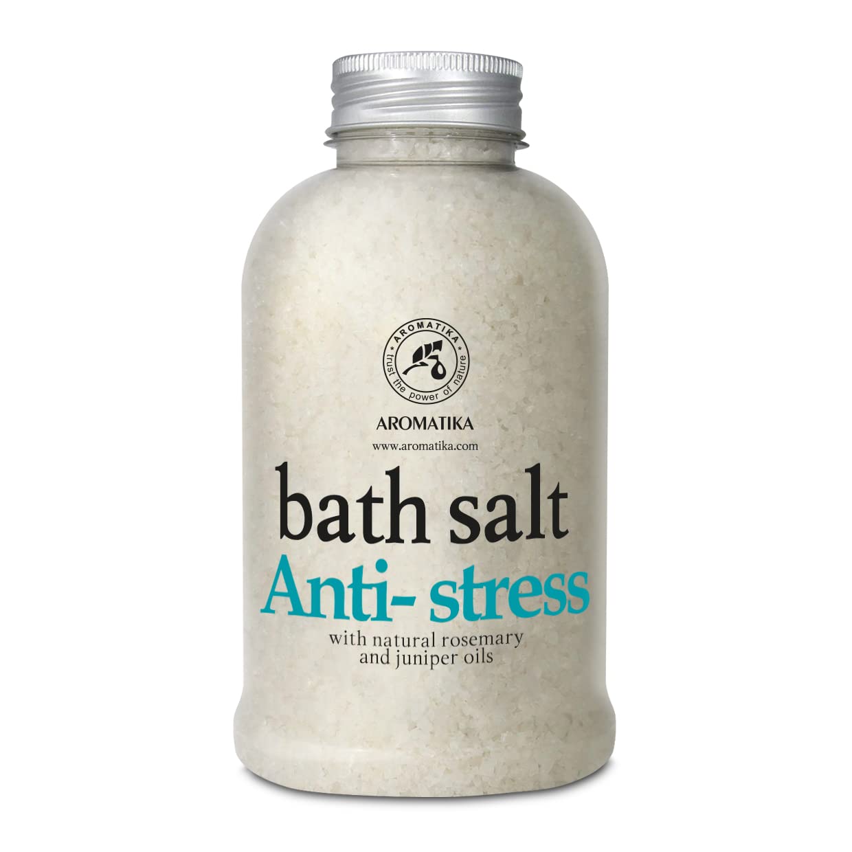 AROMATIKA Anti Stress Bath Salts with Rosemary & Juniper Essential Oils – 600 g Natural Aromatherapy Bath Soak for Good Sleep, Relax & Stress Relief, for Soaking Bath, Body Care, Beauty & Home Spa