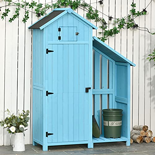 Outsunny Gartenhaus Gerätehaus Geräteschuppen mit Brennholzlagerraum Geräteschuppen mit 3 Ablagen Asphaltdach Tannenholz… – Bild 4