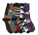 Funky Socks Mens Colored Socks with Patterns, 6 Pack, Sock Sizes 10-13,47754,47505,47522.
