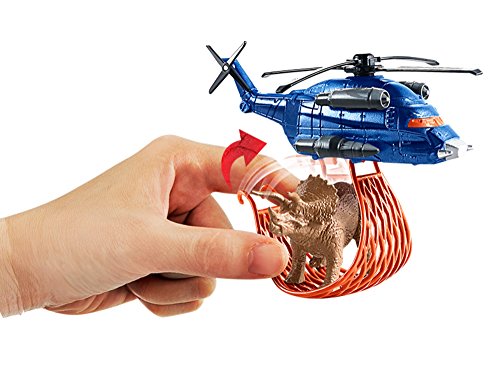 Matchbox Jurassic World Helicopter mit Fangnetz mit Triceratops Saurier Figur – Bild 3