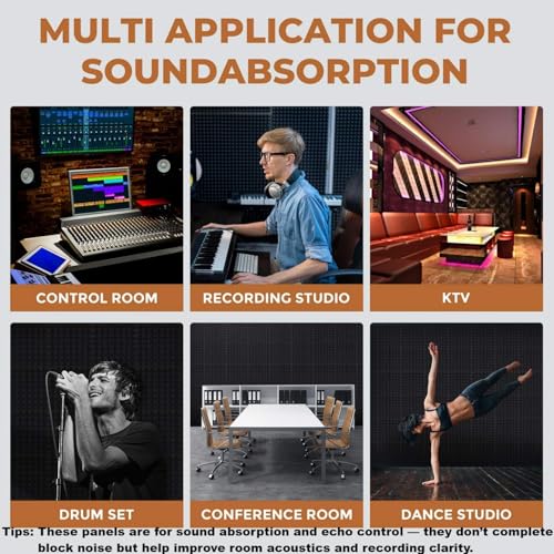 24 Pack Black 12 x 12 x 2 Inches Pyramid Designed Acoustic Foam Panels, Sound Proof Foam Panels for Walls, High Density and Flame-Retardant Acoustic Panels, Sound Panels for Recording and Home Studio