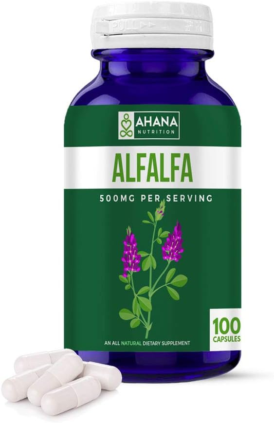 Alfalfa Capsules by Ahana Nutrition – Alfalfa Green Superfood Supplement for Overall Wellness (500mg - 100 Capsules)