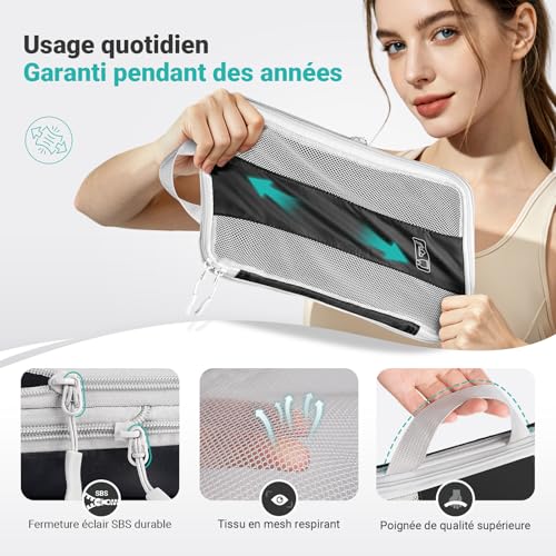 8 Piece Suitcase Organizer - Premium Polyester Compression Travel Bag, Compressive Storage Cubes with Hanging Toiletry Bag, Shoe Bag and Laundry Bag, Travel Accessories
