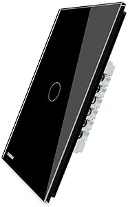 LIVOLO Light Switch, Tempered Glass Panel Touch Light Switch 1 Gang 1 Way with Indicator Light, US Standard Modern Wall Touch Switch, AC 110-220V, C501-12 Black -Single Pole Switches