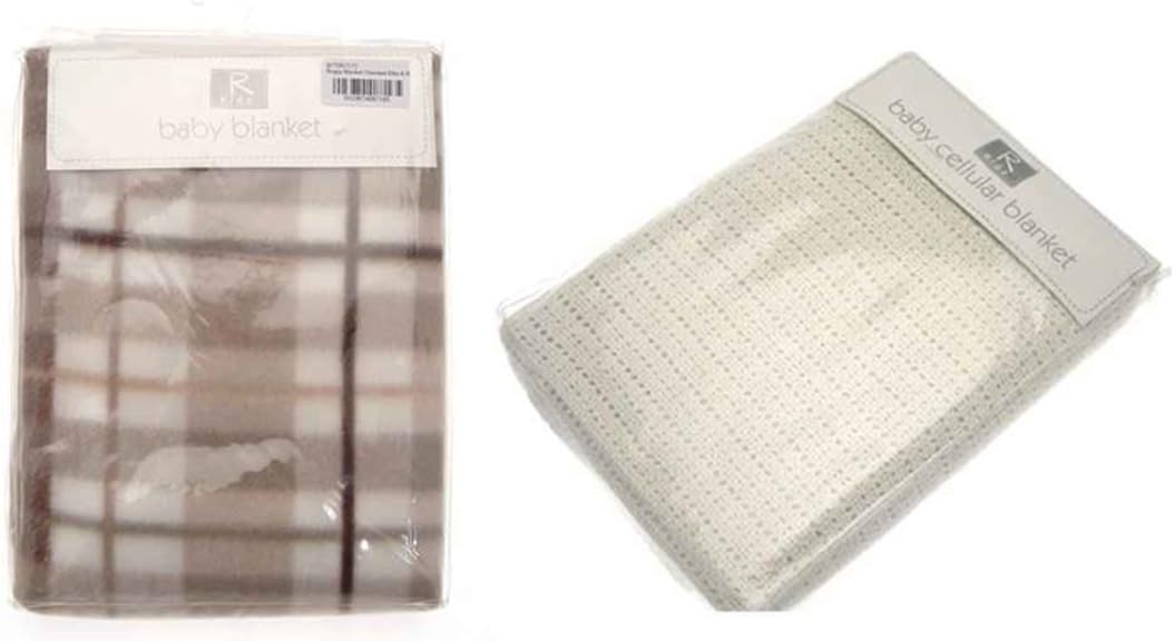 2 Pack Baby Blankets (1 Checked & 1 Cellular) By R Kids
