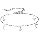 Amaxer Adjustable Star Moon Anklet Bracelet Stainless Steel Lightweight Foot Chain for Women Summer Beach Jewelry